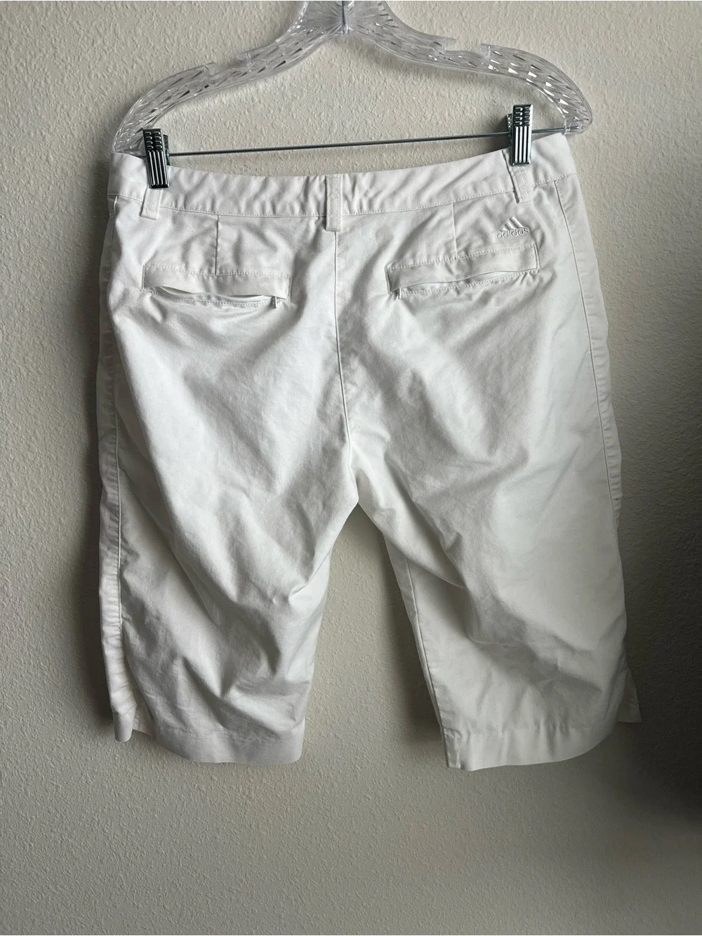 Adidas Stretch White Flat-Front Bermuda knee-length Walking Shorts with Pockets